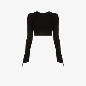 Adam Selman Sport Crop Top Womens Medium Black Carbon38 Rib Knit Crewneck